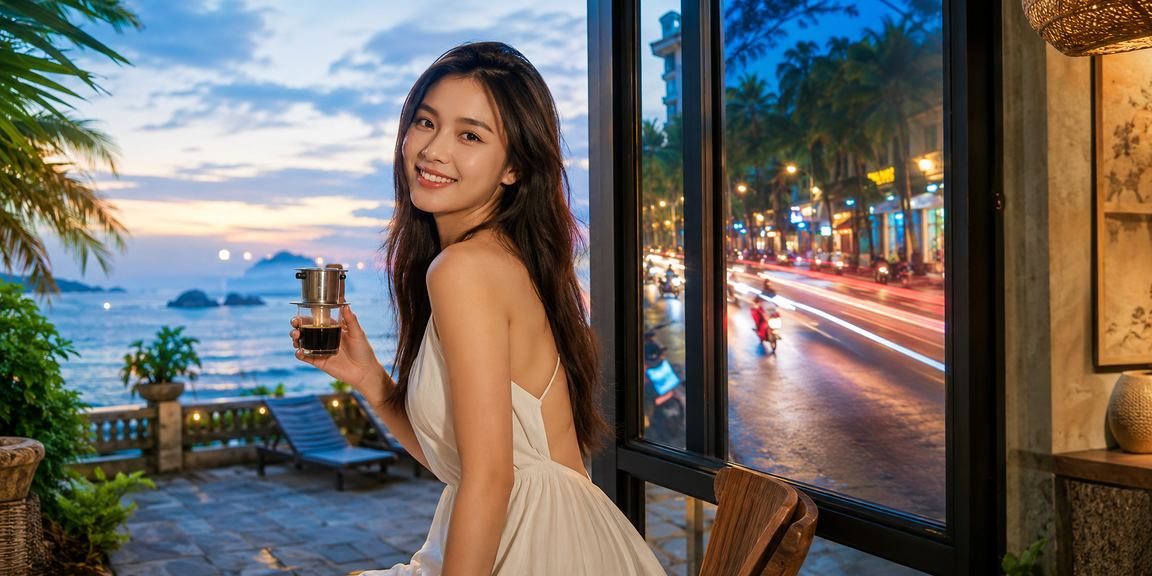 Người dùng Ninh Bình thư giãn tại quán cà phê và xem thông tin giải thưởng trên điện thoại